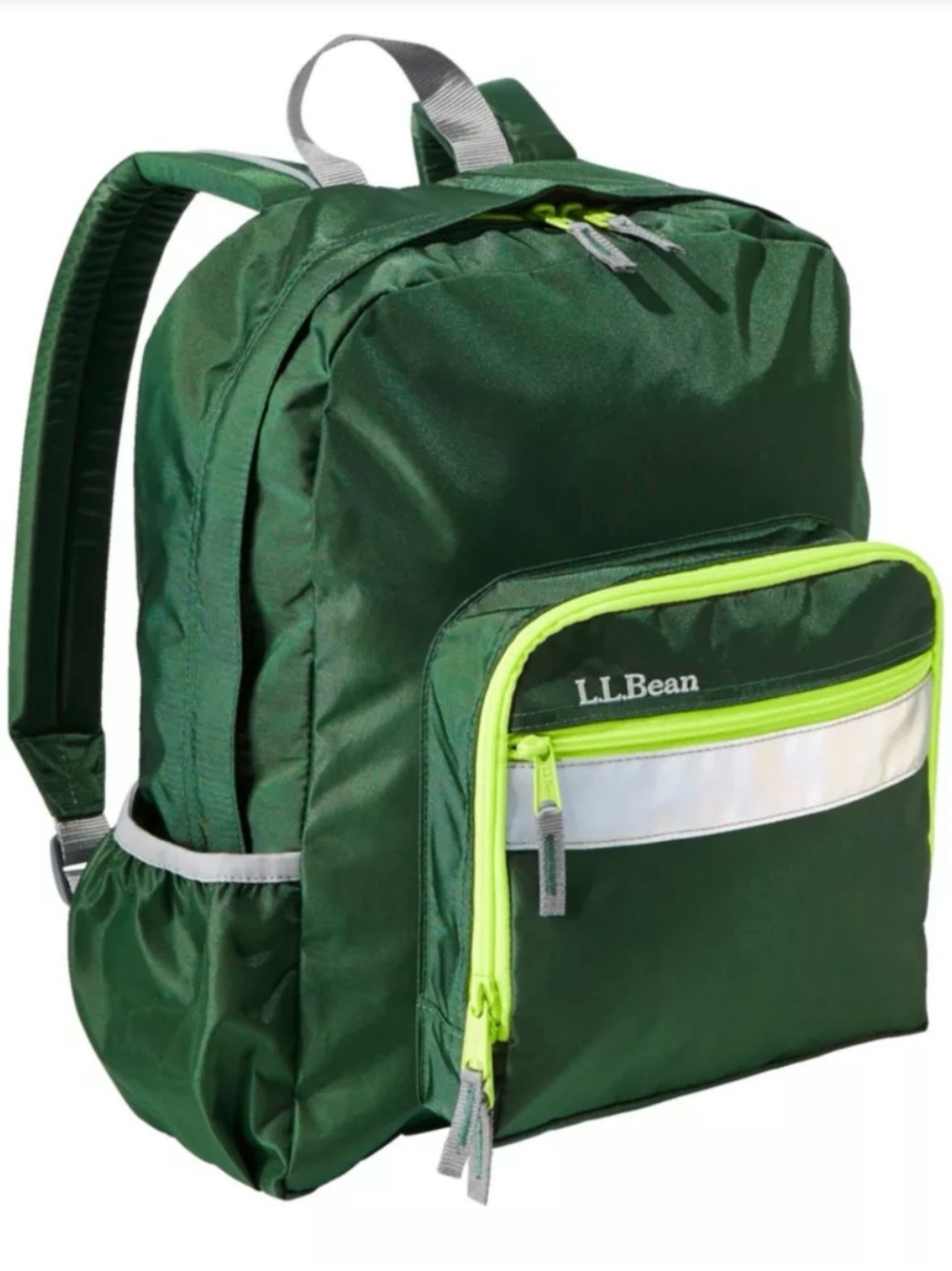 L.L. Bean Dark Green Backpack with Neon Yellow Accents